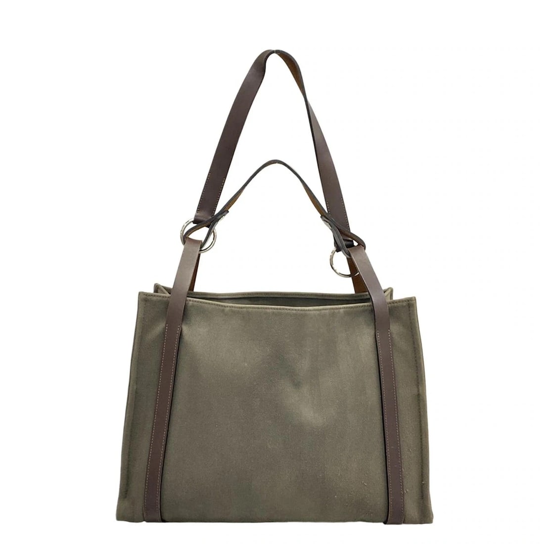 HERMES - KHAKI DARK BROWN TOILE CHEVRON LEATHER SQUARE SHOULDER BAG: HERMES - Khaki Dark Brown Toile chevron Leather Square Shoulder Bag Brand: HERMES Type: Shoulder Bag Material: Toile chevron, Leather Color: Khaki, Dark Brown Size: Height : 11.22 inch (28.5 cm) W