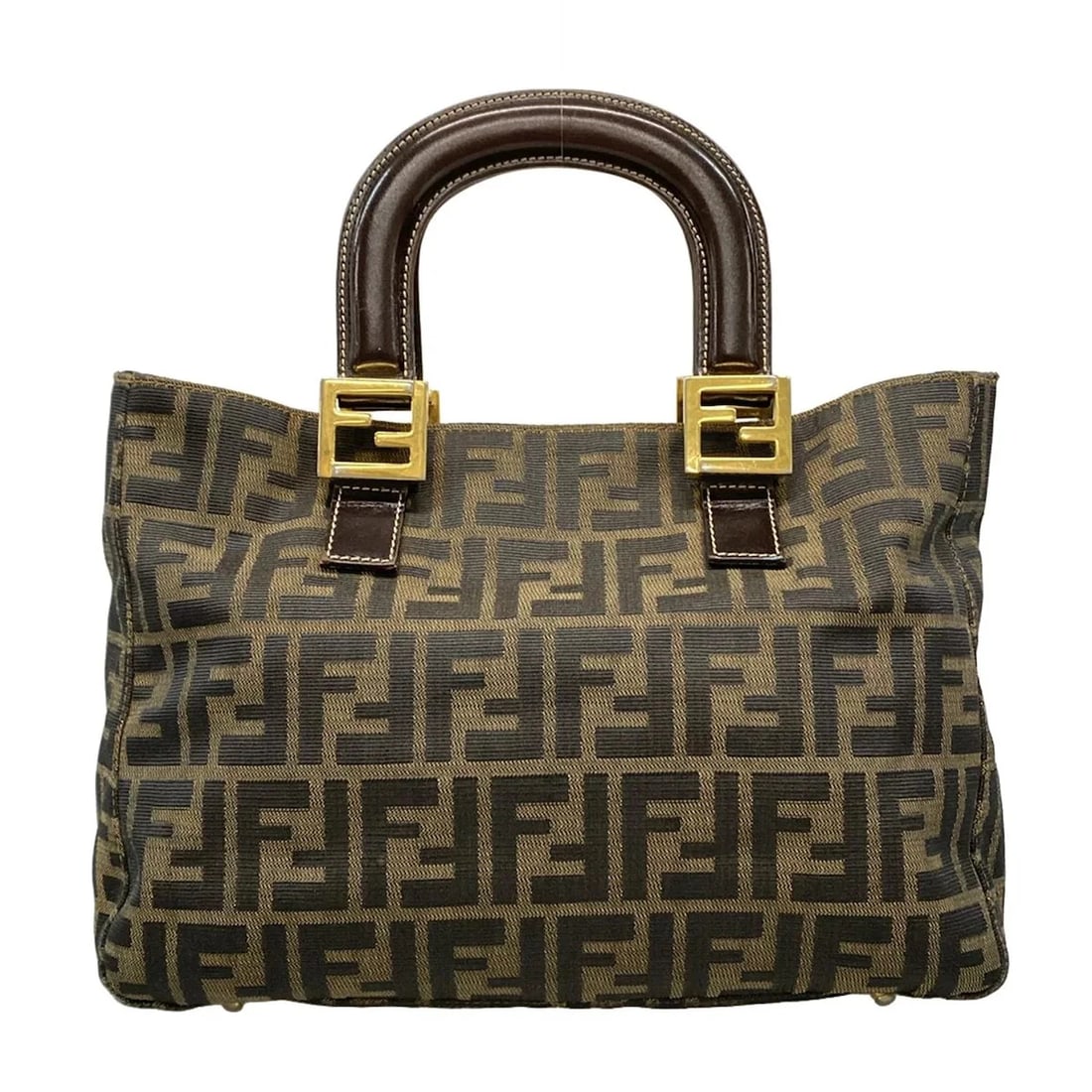 FENDI ZUCCA DARK BROWN BEIGE JACQUARD LEATHER TOTE BAG: FENDI Zucca Dark Brown Beige Jacquard Leather Tote Bag Brand: FENDI Type: Tote Bag Material: Jacquard, Leather Color: Dark Brown, Beige Size: Height : 8.27 inch (21 cm) Width : 11.81 inch (30 cm)