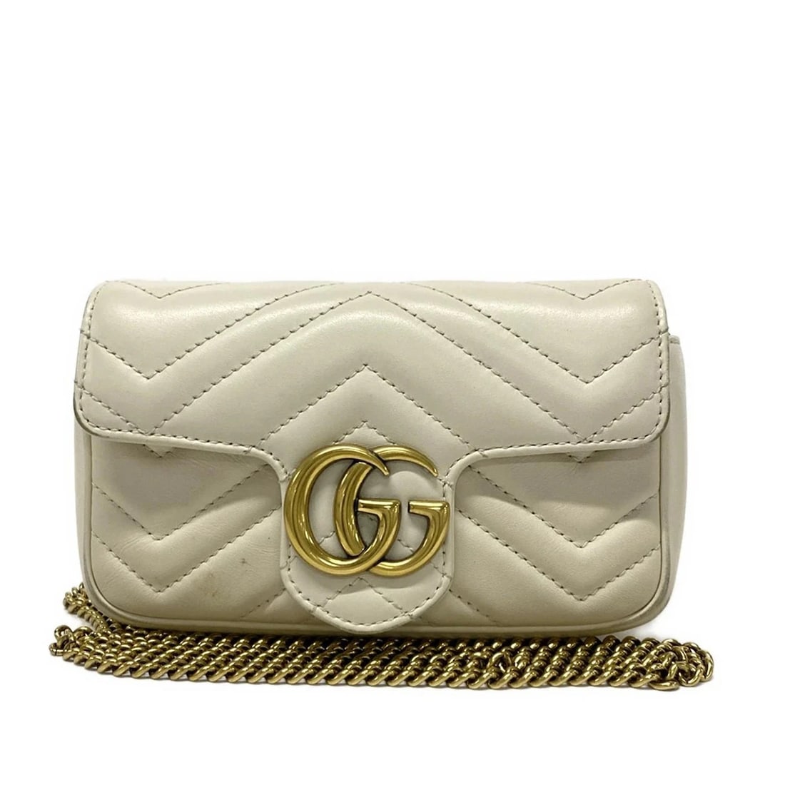 GUCCI GG MARMONT QUILTED LEATHER SUPER MINI BAG CREAM LEATHER: GUCCI GG Marmont Quilted Leather Super Mini Bag Cream Leather Brand: GUCCI Type: Shoulder Bag Material: Leather Color: Cream Size: Height : 3.94 inch (10 cm) Width : 6.5 inch (16.5 cm) Depth : 1.7