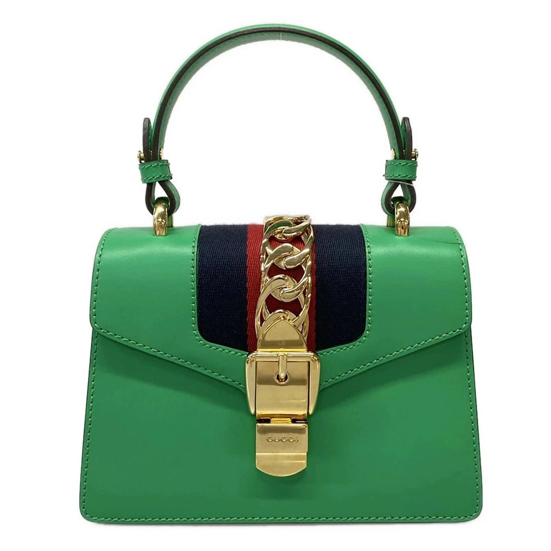 GUCCI SYLVIE GREEN LEATHER HANDBAG: GUCCI Sylvie Green Leather Handbag Brand: GUCCI Type: Handbag Material: Leather Color: Green Size: Height : 5.71 inch (14.5 cm) Width : 7.09 inch (18 cm) - 7.87 inch (20 cm) Depth : 3.15 inch (8 c