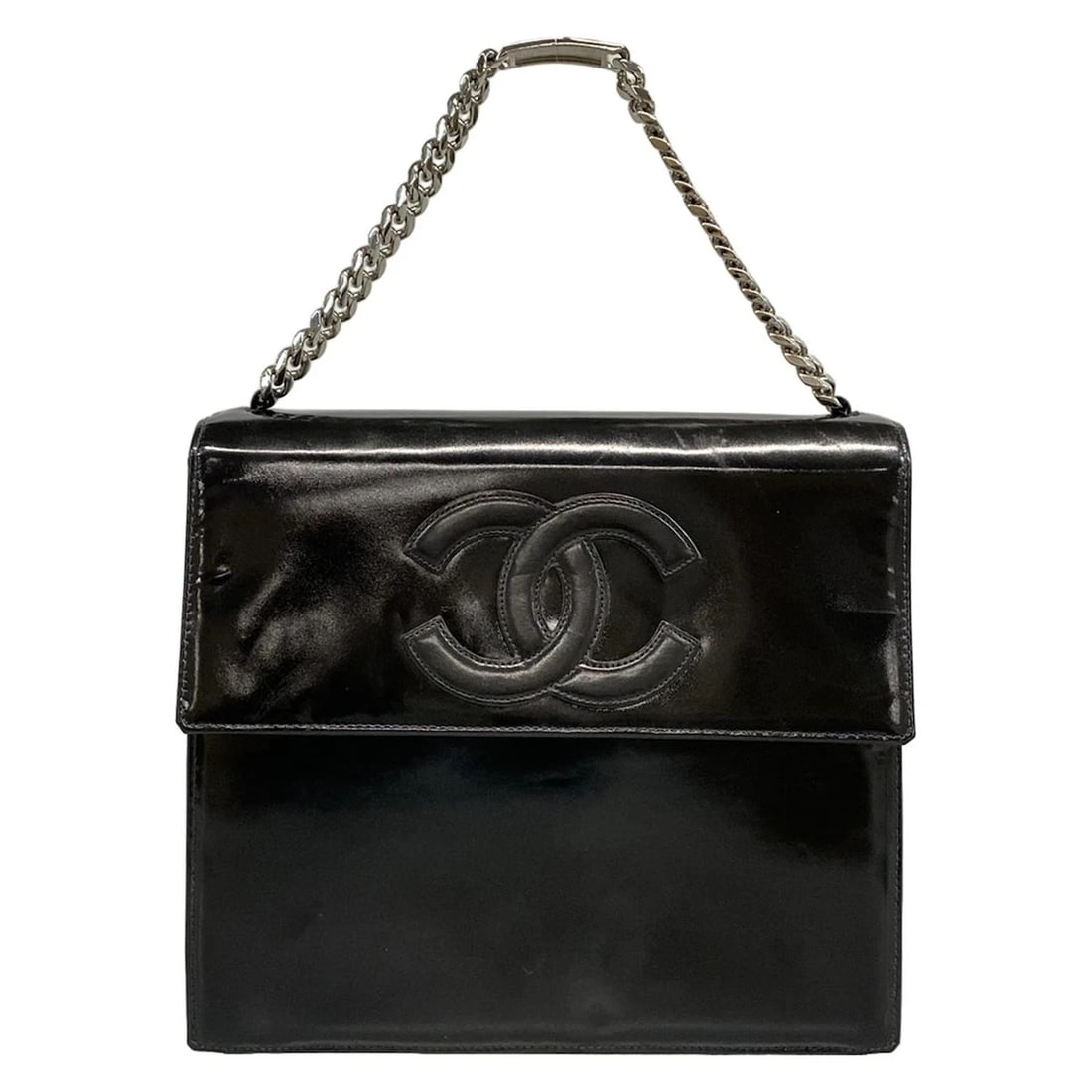 CHANEL - BLACK LEATHER HANDBAG: CHANEL - Black Leather Handbag Brand: CHANEL Type: Handbag Material: Leather Color: Black Size: Height : 8.66 inch (22 cm) Width : 9.84 inch (25 cm) Depth : 3.15 inch (8 cm) Handle : 5.12 inch (13