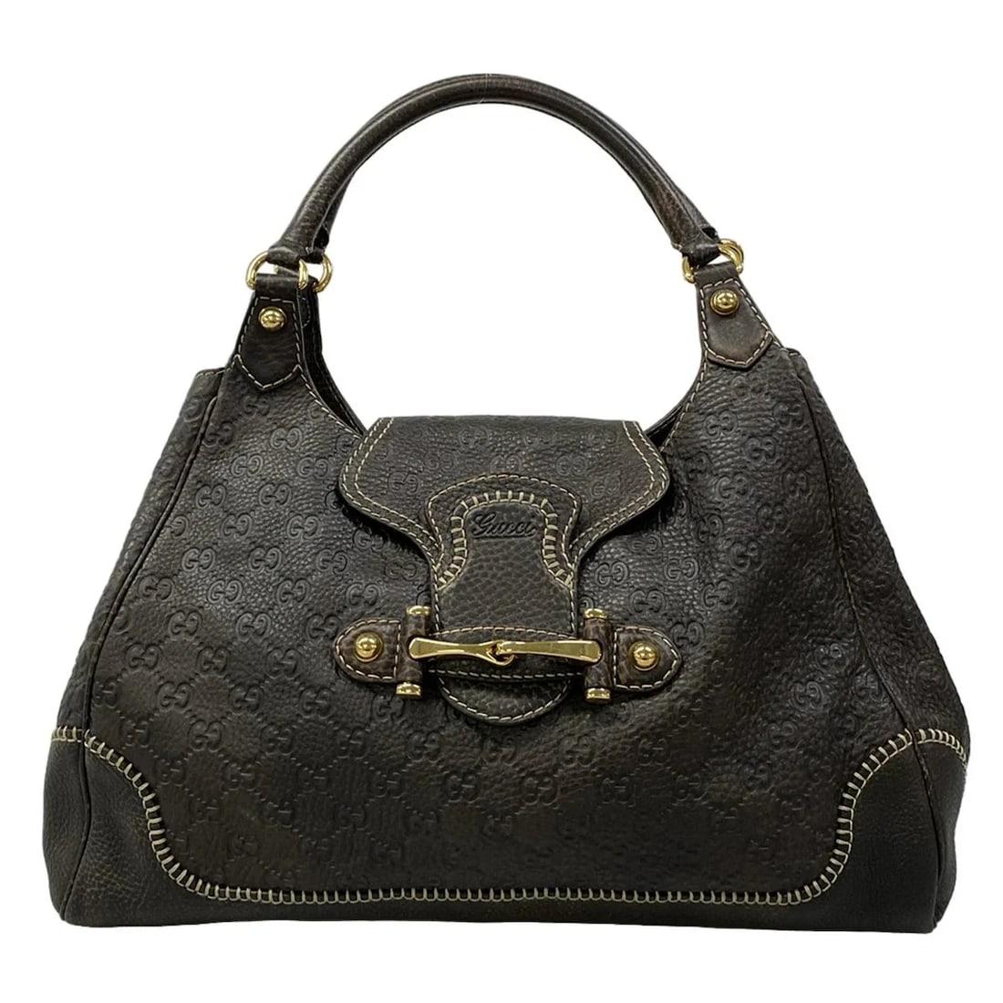 GUCCI NEW PELHAM/HORSEBIT DARK BROWN LEATHER - HANDBAG: GUCCI New Pelham/Horsebit Dark Brown Leather - Handbag Brand: GUCCI Type: Handbag Material: Leather Color: Dark Brown Size: Height : 11.02 inch (28 cm) Width : 17.91 inch (45.5 cm) Depth : 5.31 in