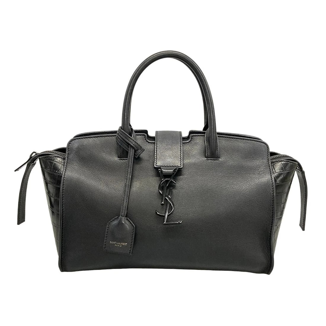 SAINT LAURENT PARIS BABY DOWNTOWN CAVAS BLACK LEATHER HANDBAG (1 of 7)