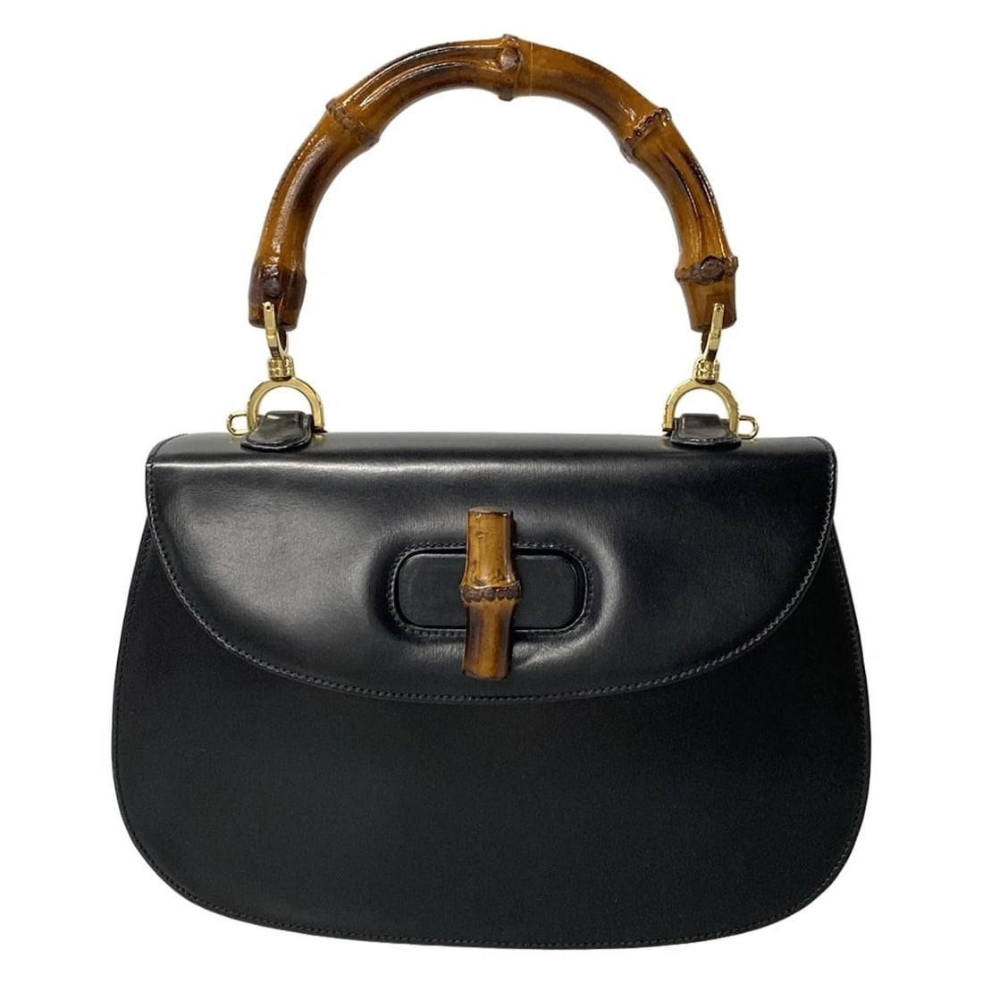 GUCCI BAMBOO CLASSIC - BLACK LEATHER HANDBAG: GUCCI Bamboo Classic - Black Leather Handbag Brand: GUCCI Type: Handbag Material: Leather Color: Black Size: Height : 6.89 inch (17.5 cm) Width : 10.63 inch (27 cm) Depth : 3.54 inch (9 cm) Handle