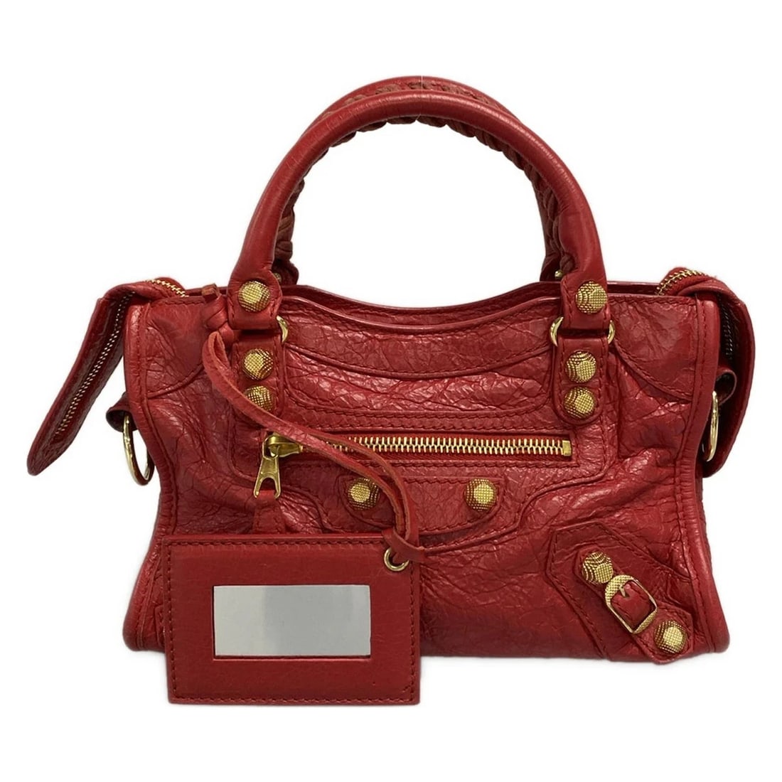 BALENCIAGA THE GIANT MINI CITY RED LEATHER HANDBAG: BALENCIAGA The Giant Mini City Red Leather Handbag Brand: BALENCIAGA Type: Handbag Material: Leather Color: Red Size: Height : 5.12 inch" (13 cm) Width : 8.66 inch (22 cm) Depth : 3.15 inch (8 cm)