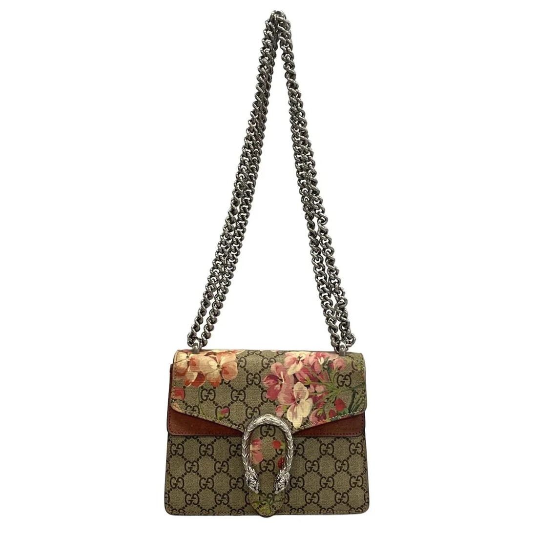 GUCCI DIONYSUS/GG BLOOMS BEIGE EBONY MULTI PVC SUEDE SHOULDER BAG: GUCCI Dionysus/GG Blooms Beige Ebony Multi PVC Suede Shoulder Bag Brand: GUCCI Type: Shoulder Bag Material: PVC, Suede Color: Beige, Ebony, Multi Size: Height : 6.5 inch (16.5 cm) Width : 6.3 inch