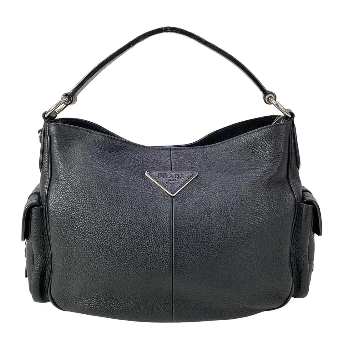 PRADA - BLACK LEATHER HANDBAG: PRADA - Black Leather Handbag Brand: PRADA Type: Handbag Material: Leather Color: Black Size: Height : 9.25 inch (23.5 cm) Width : 14.17 inch (36 cm) Depth : 5.12 inch (13 cm) Handle : 5.12 inch (