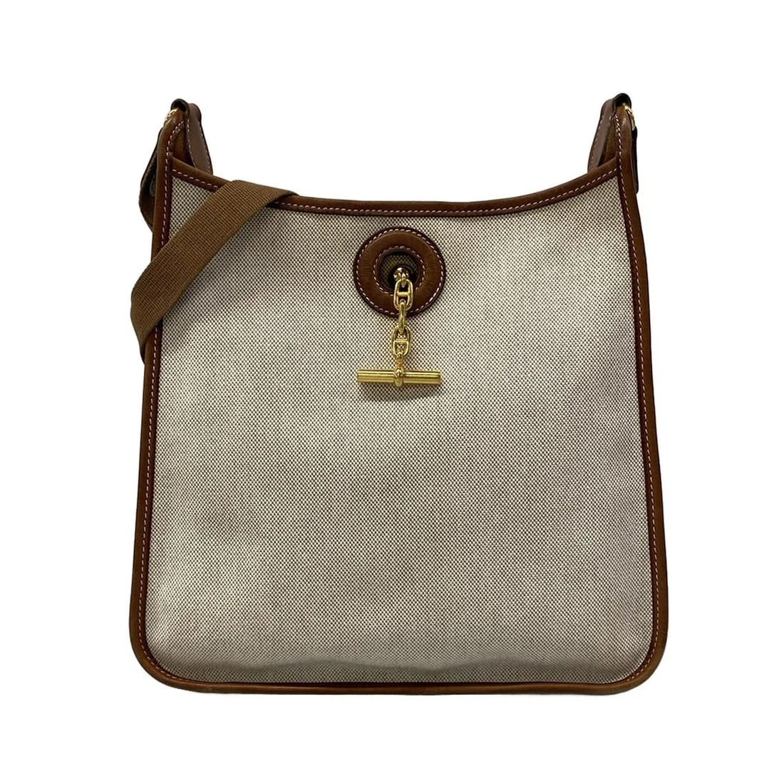 HERMES VESPA PM BROWN CREAM TOILE LEATHER SQUARE A SHOULDER BAG: HERMES Vespa PM Brown Cream Toile Leather Square A Shoulder Bag Brand: HERMES Type: Shoulder Bag Material: Toile H, Leather Color: Brown, Cream Size: Height : 10.83 inch (27.5 cm) Width : 9.65 inc