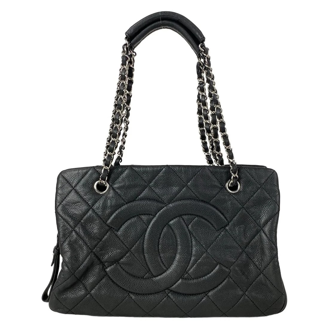 CHANEL MATELASSE BLACK SOFT CALFSKIN TOTE BAG: CHANEL Matelasse Black Soft Calfskin Tote Bag Brand: CHANEL Type: Tote Bag Material: Soft Calfskin Color: Black Size: Height : 7.87 inch (20 cm) Width : 12.6 inch (32 cm) Depth : 5.12 inch (13 cm)