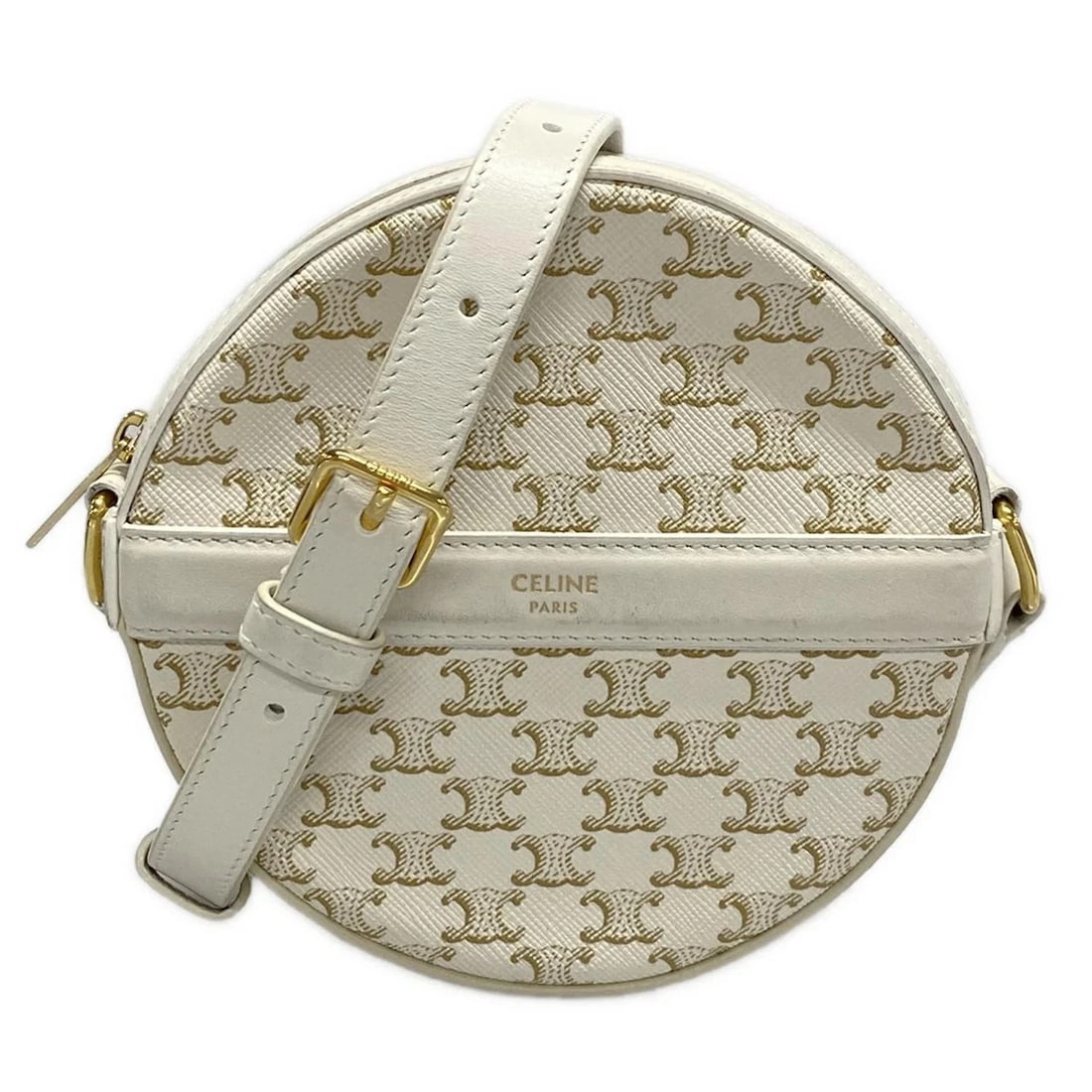 CELINE TRIONF PURSE CREAM BROWN PVC LEATHER SHOULDER BAG: CELINE Trionf Purse Cream Brown PVC Leather Shoulder Bag Brand: CELINE Type: Shoulder Bag Material: PVC, Leather Color: Cream, Brown Size: Height : 5.51 inch (14 cm) Width : 5.51 inch (14 cm)