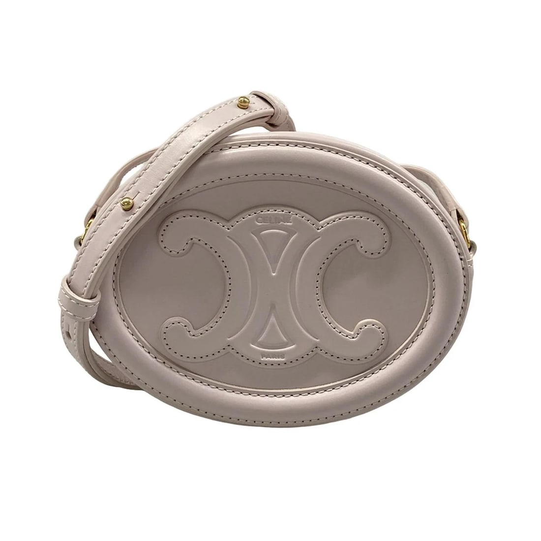 CELINE OVAL PURSE CUIR TRIOMPHE LIGHT PINK SMOOTH CALFSKIN: CELINE Oval Purse Cuir Triomphe Light Pink Smooth Calfskin Brand: CELINE Type: Shoulder Bag Material: Smooth Calfskin Color: Light Pink Size: Height : 4.92 inch (12.5 cm) Width : 6.3 inch (16