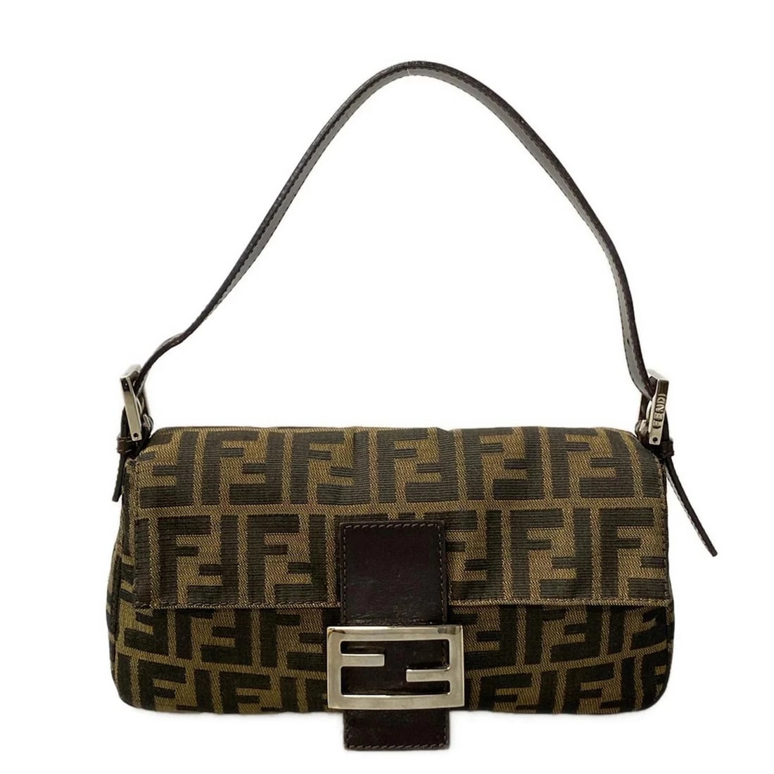 FENDI MAMMA BUCKET / ZUCCHINO PATTERN DARK BROWN LIGHT BROWN: FENDI Mamma bucket / Zucchino pattern Dark Brown Light Brown Brand: FENDI Type: Shoulder Bag Material: Jacquard, Leather Color: Dark Brown, Light Brown Size: Height : 5.51 inch (14 cm) Width : 10.