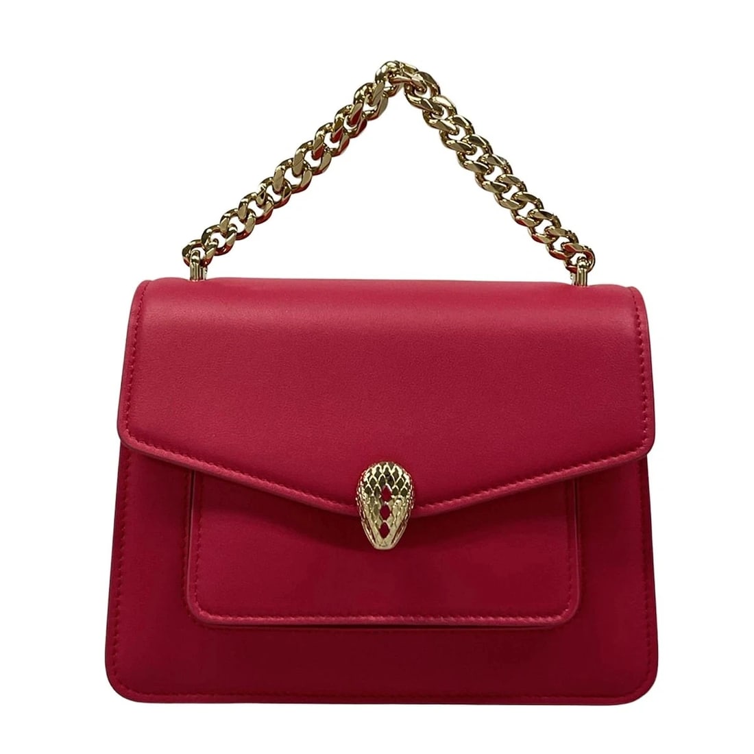 BVLGARI SERPENTI FOREVER PINK LEATHER HANDBAG: BVLGARI Serpenti Forever Pink Leather Handbag Brand: BVLGARI Type: Handbag Material: Leather Color: Pink Size: Height : 5.91 inch (15 cm) Width : 7.87 inch (20 cm) Depth : 3.15 inch (8 cm) Handle