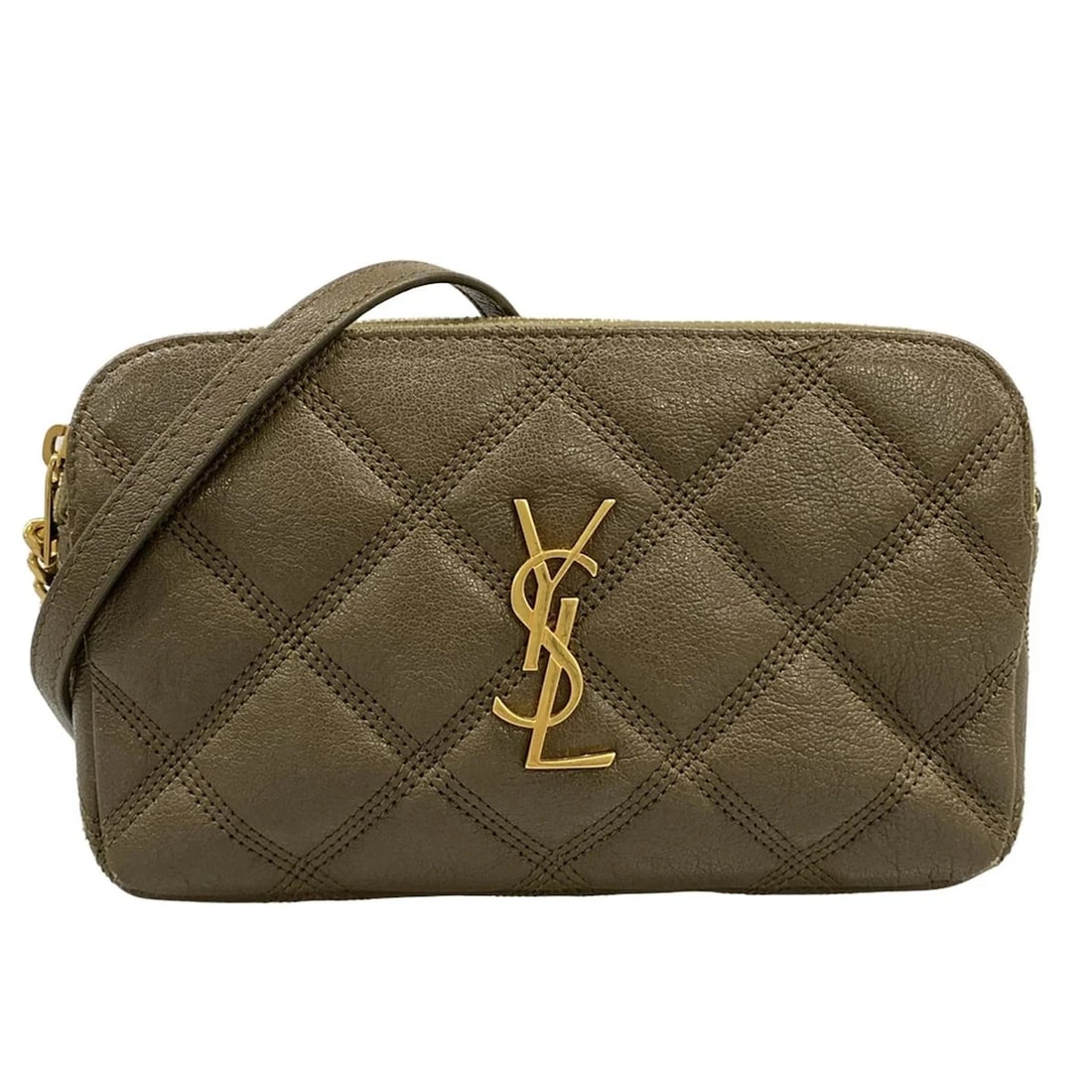 SAINT LAURENT PARIS KHAKI LEATHER SHOULDER BAG: SAINT LAURENT PARIS Khaki Leather Shoulder Bag Brand: SAINT LAURENT PARIS Type: Shoulder Bag Material: Leather Color: Khaki Size: Height : 4.72 inch" (12 cm) Width : 7.48 inch (19 cm) Depth : 1.77