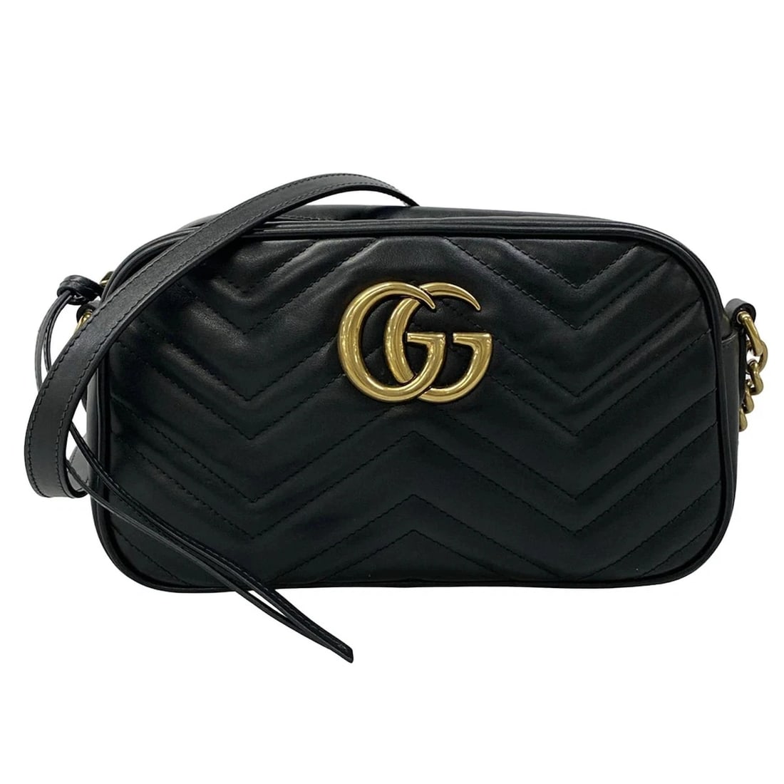 GUCCI GG MARMONT BLACK LEATHER - SHOULDER BAG: GUCCI GG Marmont Black Leather - Shoulder Bag Brand: GUCCI Type: Shoulder Bag Material: Leather Color: Black Size: Height : 5.51 inch (14 cm) Width : 9.25 inch (23.5 cm) Depth : 2.95 inch" (7.5 cm