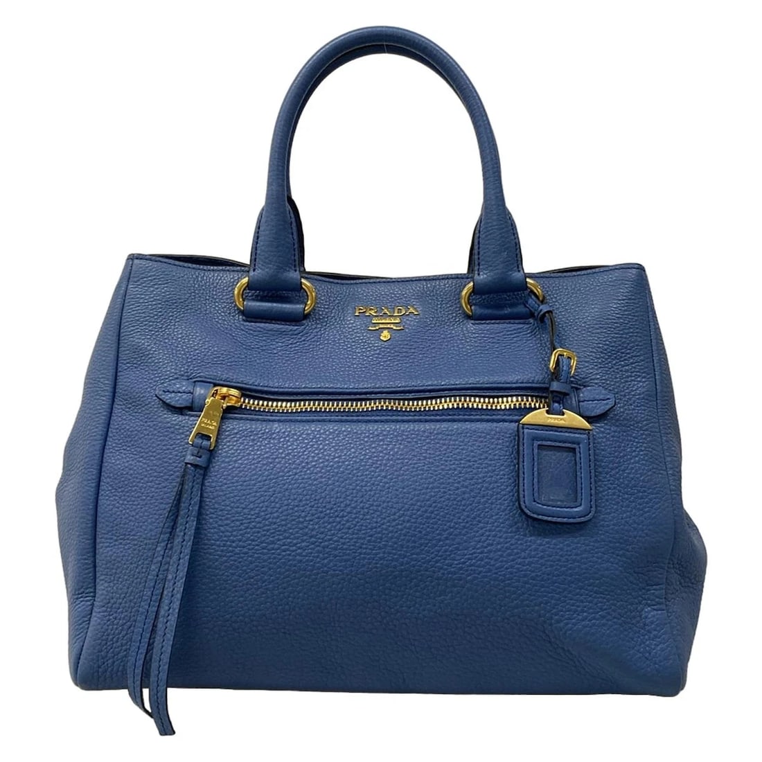 PRADA - BLUE LEATHER TOTE BAG: PRADA - Blue Leather Tote Bag Brand: PRADA Type: Tote Bag Material: Leather Color: Blue Size: Height : 10.63 inch (27 cm) Width : 12.99 inch - 13.78 inch Depth : 7.09 inch (18 cm) Handle : 5.51 in