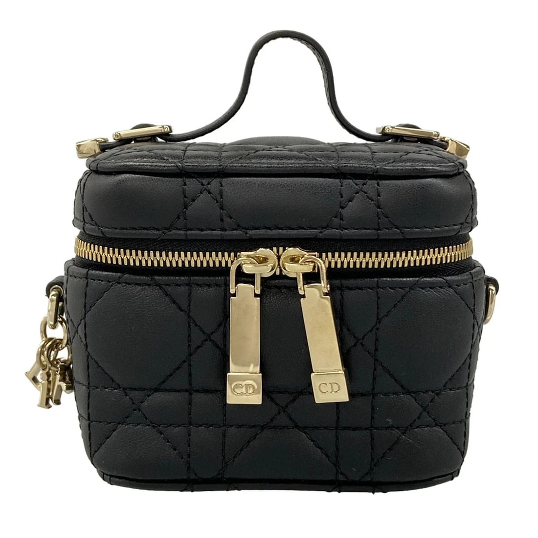 DIOR/CHRISTIANDIOR CANNAGE STITCH BLACK LEATHER VANITY BAG (1 of 7)