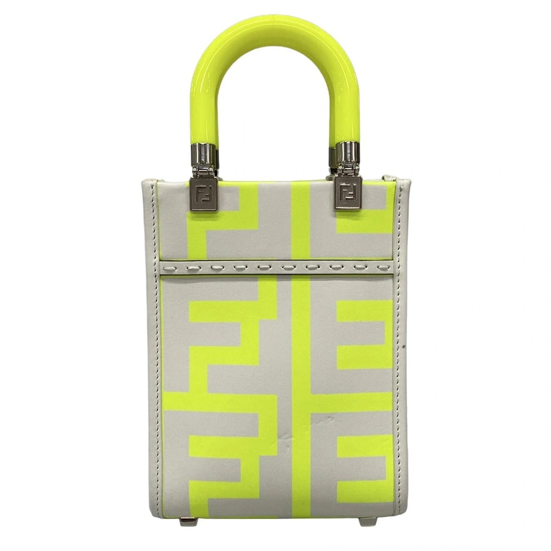 FENDI SUNSHINE SHOPPER LIGHT GRAY YELLOW LEATHER HANDBAG (1 of 6)
