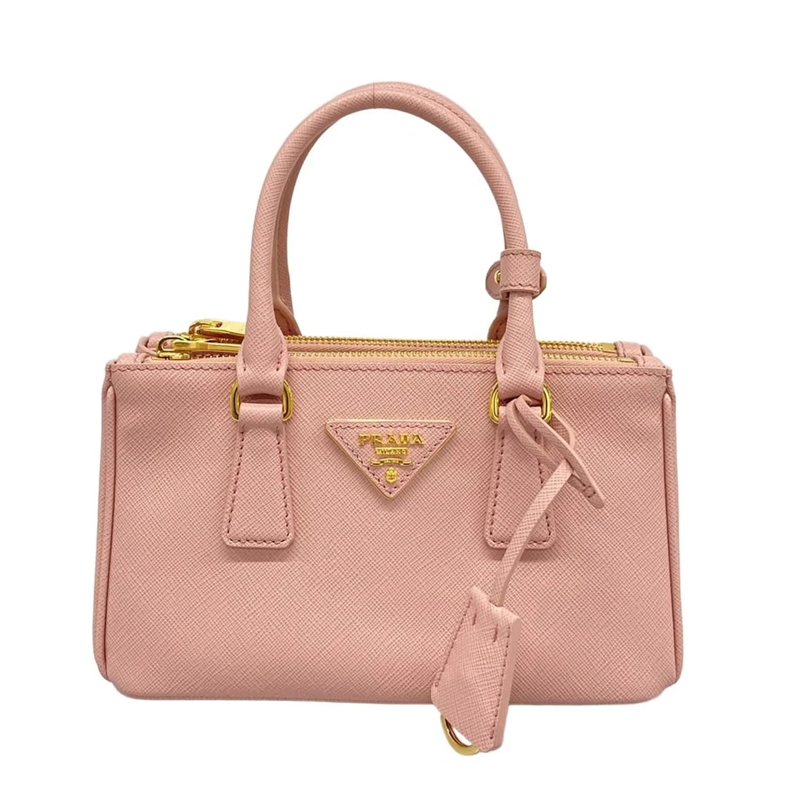 PRADA GALLERIA PINK SAFFIANO LEATHER HANDBAG: PRADA Galleria Pink Saffiano Leather Handbag Brand: PRADA Type: Handbag Material: Saffiano Leather Color: Pink Size: Height : 4.92 inch (12.5 cm) Width : 8.46 inch (21.5 cm) Depth : 3.94 inch (10