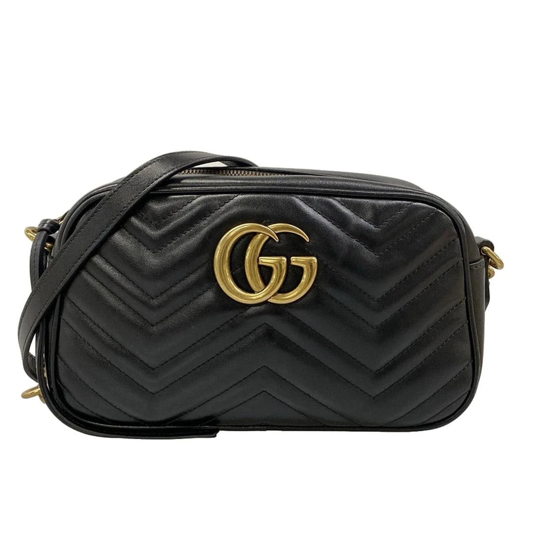 GUCCI GG MARMONT BLACK LEATHER SHOULDER BAG: GUCCI GG Marmont Black Leather Shoulder Bag Brand: GUCCI Type: Shoulder Bag Material: Leather Color: Black Size: Height : 5.71 inch (14.5 cm) Width : 9.65 inch (24.5 cm) Depth : 2.76 inch (7 cm)