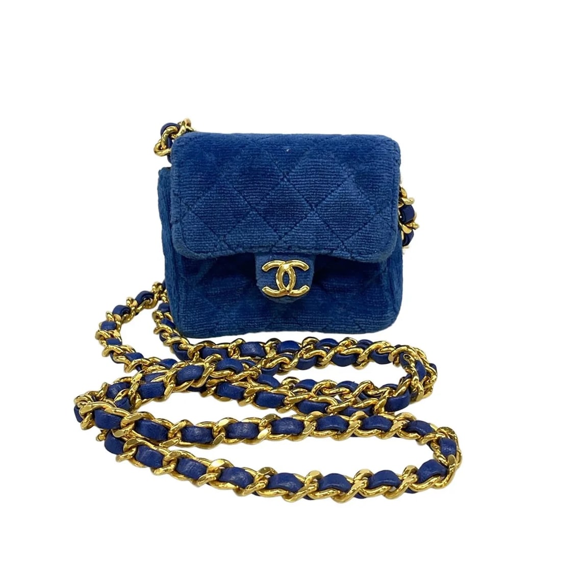 CHANEL MATELASSE BLUE VELOUR SHOULDER BAG GOLD HARDWARE (1 of 6)