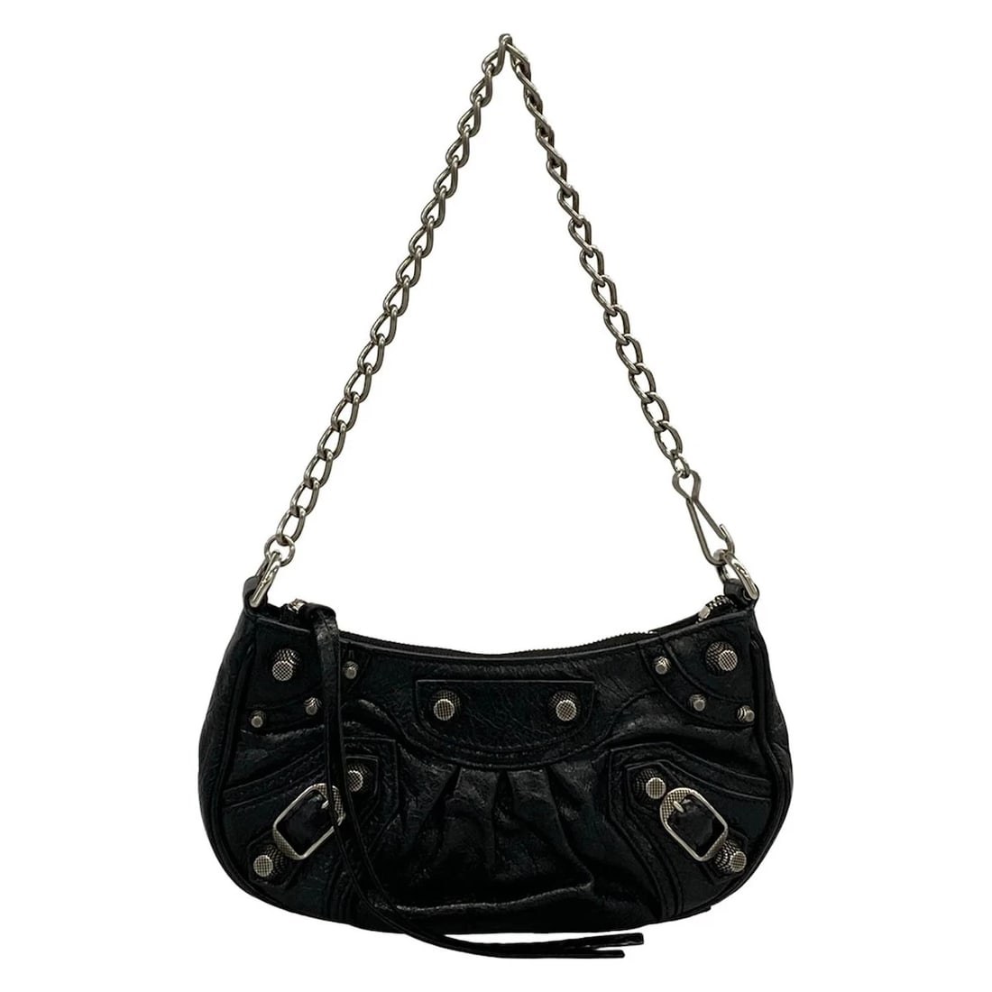 BALENCIAGA LE CAGOR MINI BLACK LEATHER HANDBAG: BALENCIAGA Le Cagor Mini Black Leather Handbag Brand: BALENCIAGA Type: Handbag Material: Leather Color: Black Size: Height : 3.74 inch (9.5 cm) Width : 8.07 inch (20.5 cm) Depth : 1.77 inch (4.5 c