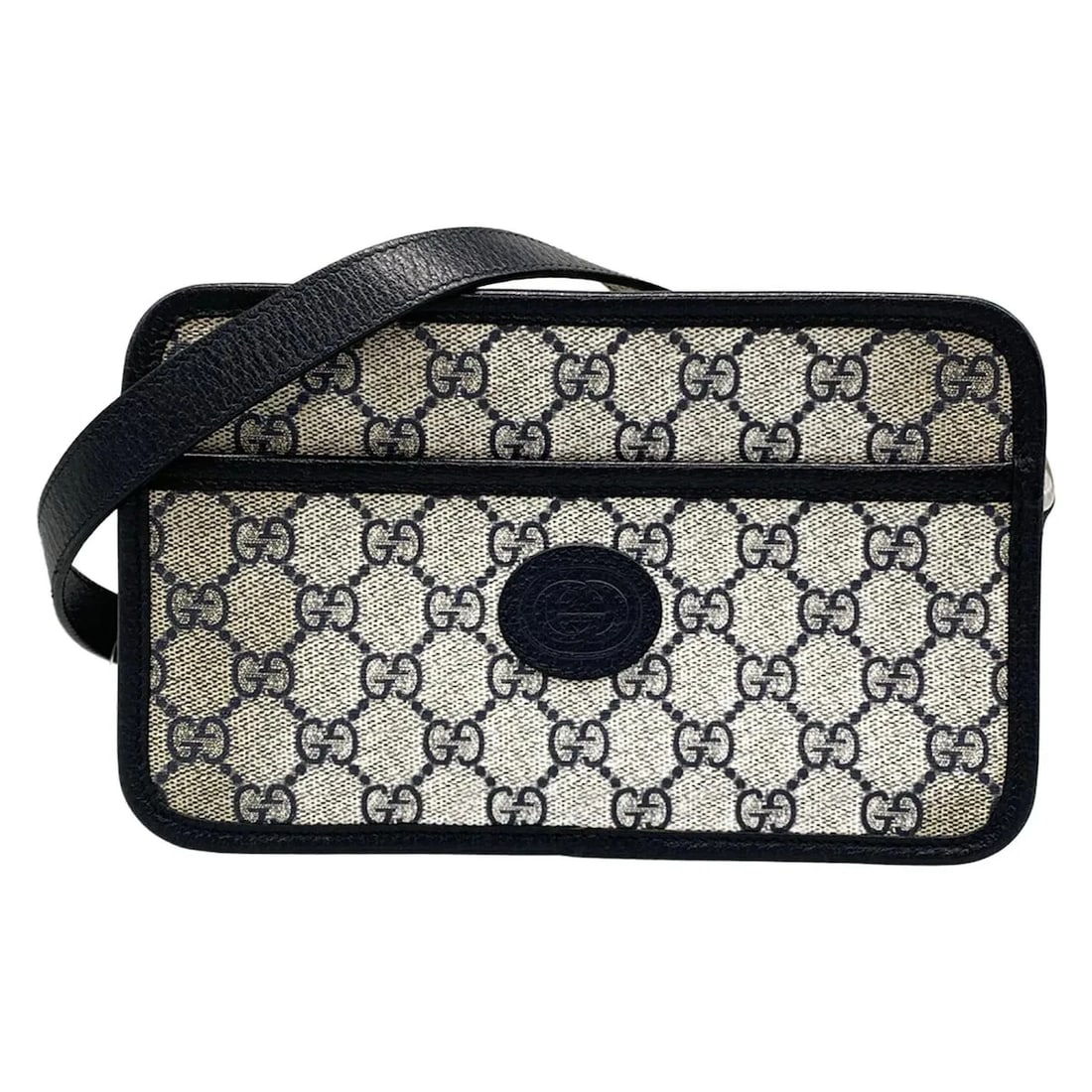 AUTH GUCCI MINI BAG CREAM NAVY CG SUPREME CANVAS -: Auth GUCCI Mini Bag Cream Navy CG Supreme Canvas - Brand: GUCCI Type: Shoulder Bag Material: CG Supreme Canvas, Leather Color: Cream, Navy Size: Height : 5.31 inch (13.5 cm) Width : 8.66 inch (22