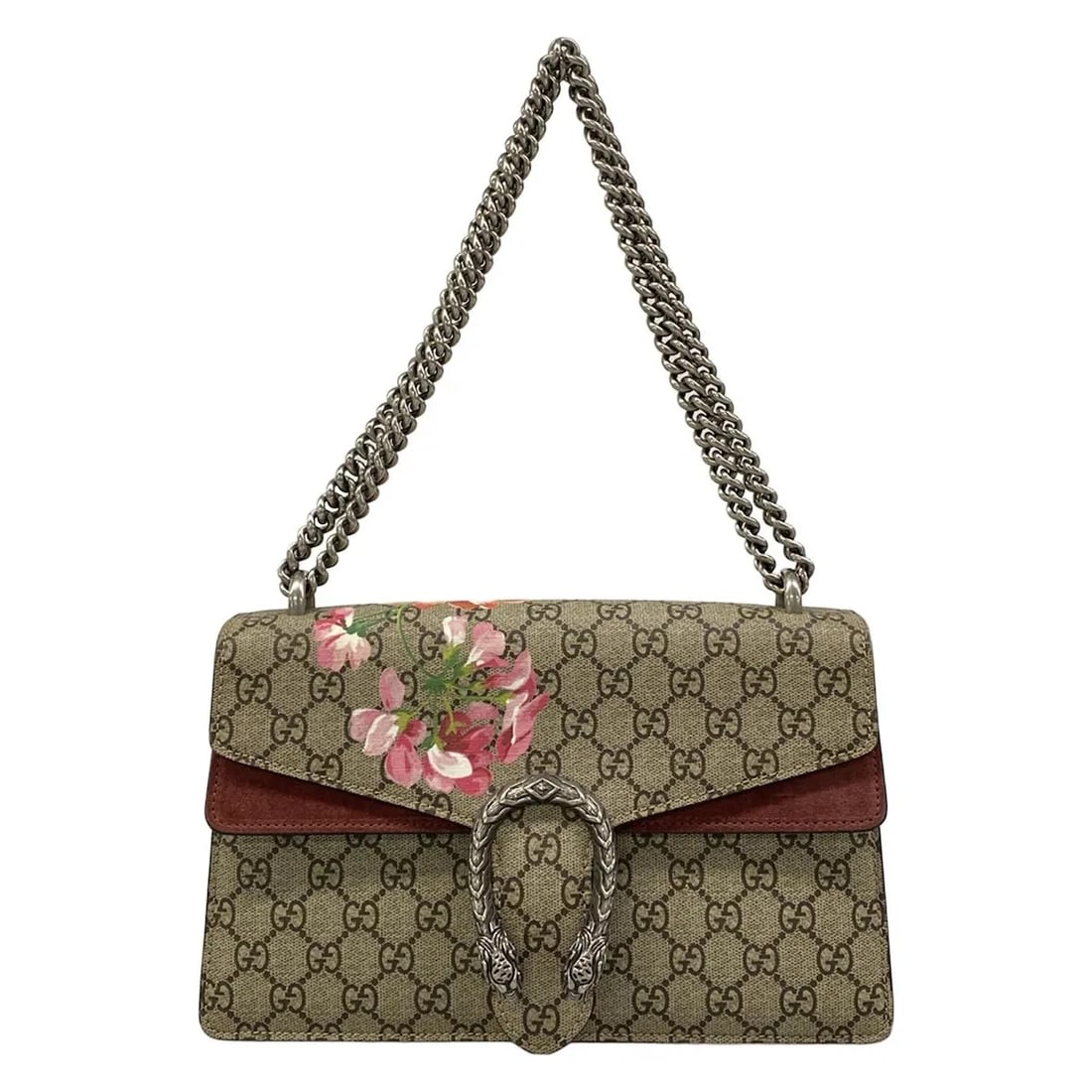 GUCCI DIONYSUS/GG BLOOMS BEIGE PINK MULTI PVC SUEDE - SHOULDER BAG: GUCCI Dionysus/GG Blooms Beige Pink Multi PVC Suede - Shoulder Bag Brand: GUCCI Type: Shoulder Bag Material: PVC, Suede Color: Beige, Pink, Multi Size: Height : 6.3 inch (16 cm) Width : 10.43 inch