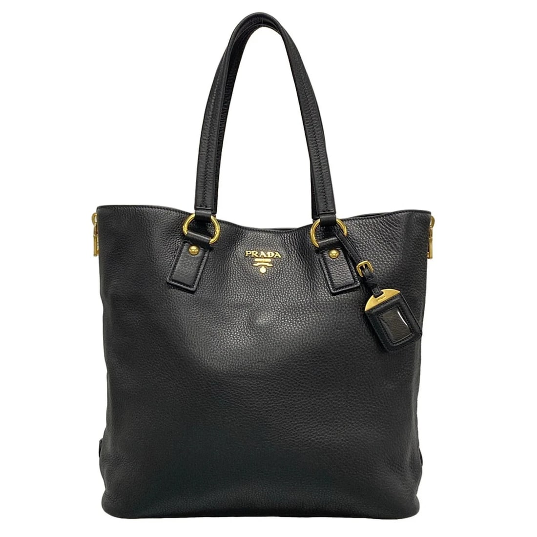 PRADA - BLACK LEATHER TOTE BAG: PRADA - Black Leather Tote Bag Brand: PRADA Type: Tote Bag Material: Leather Color: Black Size: Height : 13.78 inch (35 cm) Width : 13.39 inch (34 cm) - 16.54 inch (42 cm) Depth : 5.12 inch (13 cm