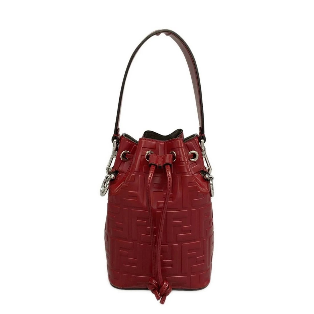 FENDI MINI MONTRESOR, ZUCCA PATTERN RED LEATHER HANDBAG: FENDI Mini Montresor, Zucca pattern Red Leather Handbag Brand: FENDI Type: Handbag Material: Leather Color: Red Size: Height : 7.09 inch (18 cm) Width : 3.15 inch (8 cm) - 4.72 inch (12 cm) Depth