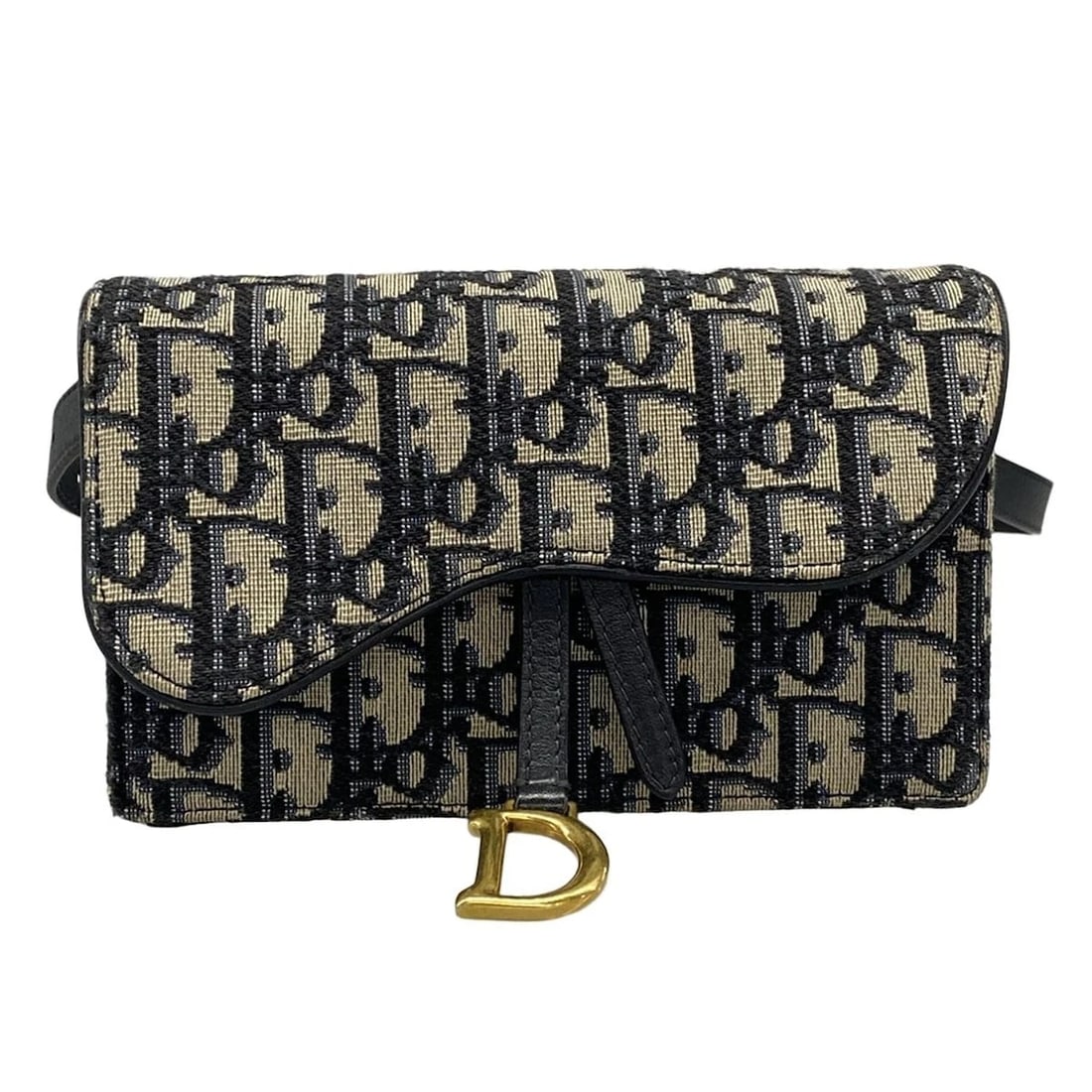 DIOR/CHRISTIANDIOR SADDLE POUCH/OBLIQUE NAVY CREAM JACQUARD LEATHER BUM BAG: DIOR/ChristianDior Saddle Pouch/Oblique Navy Cream Jacquard Leather Bum Bag Brand: DIOR/ChristianDior Type: Bum Bag Material: Jacquard, Leather Color: Navy, Cream Size: Height : 4.13 inch (10.5 cm