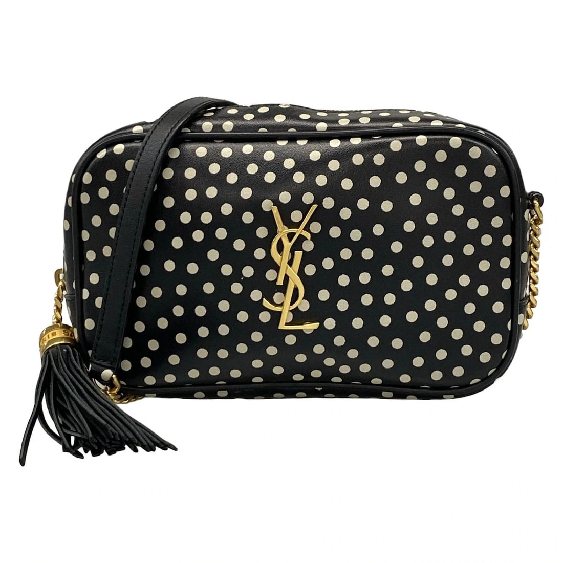 SAINT LAURENT PARIS RUE TASSEL DOT BLACK WHITE LEATHER - SHOULDER BAG: SAINT LAURENT PARIS Rue Tassel Dot Black White Leather - Shoulder Bag Brand: SAINT LAURENT PARIS Type: Shoulder Bag Material: Leather Color: Black, White Size: Height : 4.72 inch" (12 cm) Width :