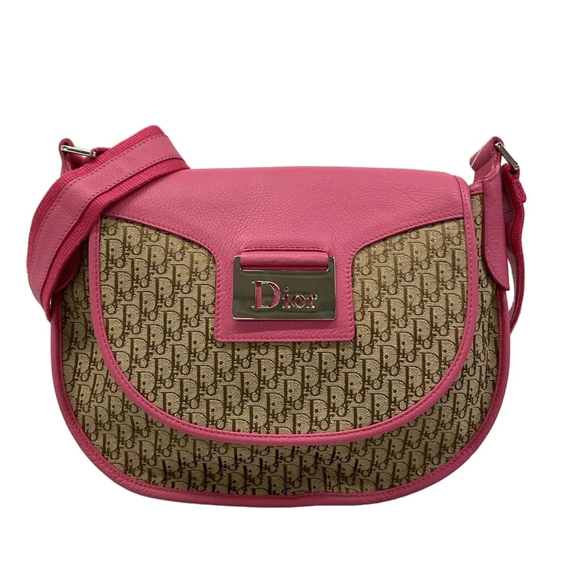 DIOR/CHRISTIANDIOR STREET CHIC BEIGE PINK JACQUARD LEATHER SHOULDER BAG: DIOR/ChristianDior Street Chic Beige Pink Jacquard Leather Shoulder Bag Brand: DIOR/ChristianDior Type: Shoulder Bag Material: Jacquard, Leather Color: Beige, Pink Size: Height : 8.66 inch (22 cm)