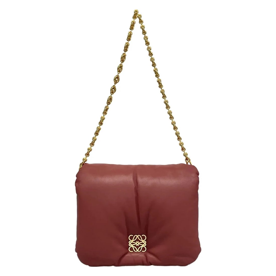 LOEWE PUFFER GOYA PINK SHINY NAPPA LAMB SHOULDER BAG: LOEWE Puffer Goya Pink Shiny Nappa Lamb Shoulder Bag Brand: LOEWE Type: Shoulder Bag Material: Shiny Nappa Lamb Color: Pink Size: Height : 7.09 inch (18 cm) Width : 9.06 inch (23 cm) Depth : 2.76