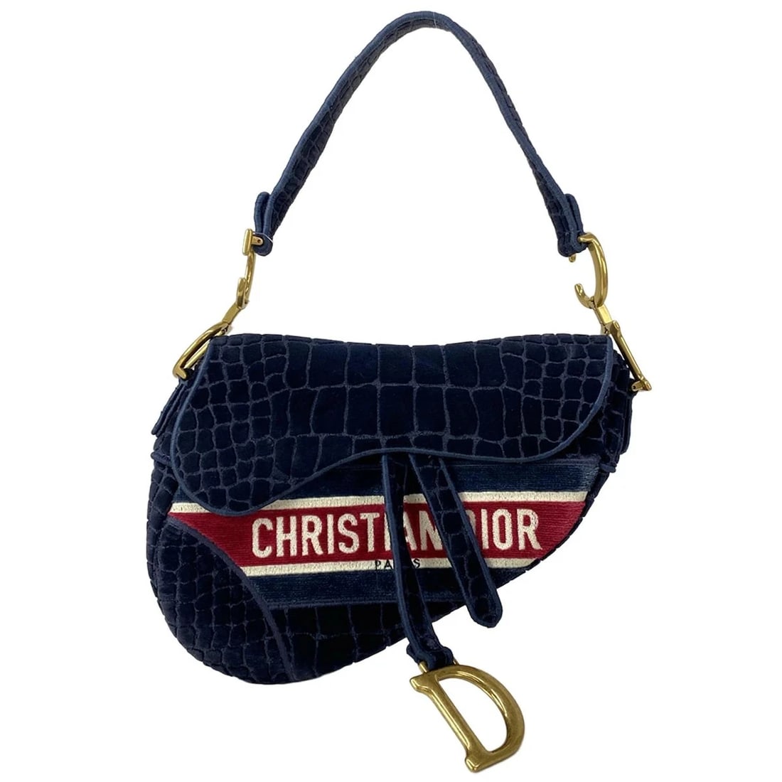 DIOR/CHRISTIANDIOR SADDLE BAG DARK NAVY RED CREAM VELOUR HANDBAG: DIOR/ChristianDior Saddle Bag Dark Navy Red Cream Velour Handbag Brand: DIOR/ChristianDior Type: Handbag Material: Velour Color: Dark Navy, Red, Cream Size: Height : 7.67 inch(19.5 cm) Width : 9.8
