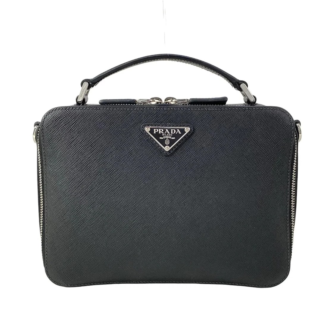 PRADA BRICK BLACK SAFFIANO LEATHER HANDBAG: PRADA brick Black Saffiano Leather Handbag Brand: PRADA Type: Handbag Material: Saffiano Leather Color: Black Size: Height : 6.5 inch (16.5 cm) Width : 9.06 inch (23 cm) Depth : 2.36 inch (6 cm) H