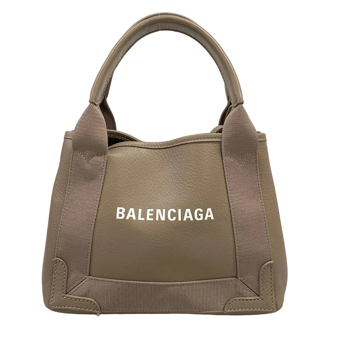 BALENCIAGA NAVY CABAS GRAY-BEIGE LEATHER TOTE BAG: BALENCIAGA Navy Cabas Gray-Beige Leather Tote Bag Brand: BALENCIAGA Type: Tote Bag Material: Leather Color: Gray-Beige Size: Height : 7.48 inch (19 cm) Width : 10.63 inch (27 cm) Depth : 2.76 inch