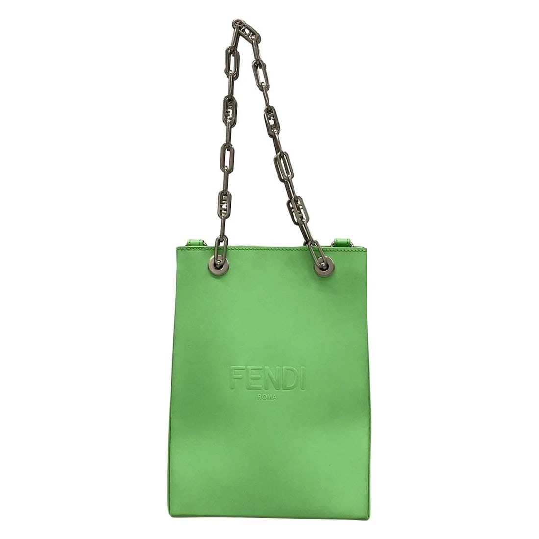 FENDI SHOPPING BAG SMALL LIGHT GREEN LEATHER TOTE BAG: FENDI Shopping Bag Small Light Green Leather Tote Bag Brand: FENDI Type: Tote Bag Material: Leather Color: Light Green Size: Height : 9.84 inch (25 cm) Width : 7.09 inch (18 cm) Depth : 3.15 inch