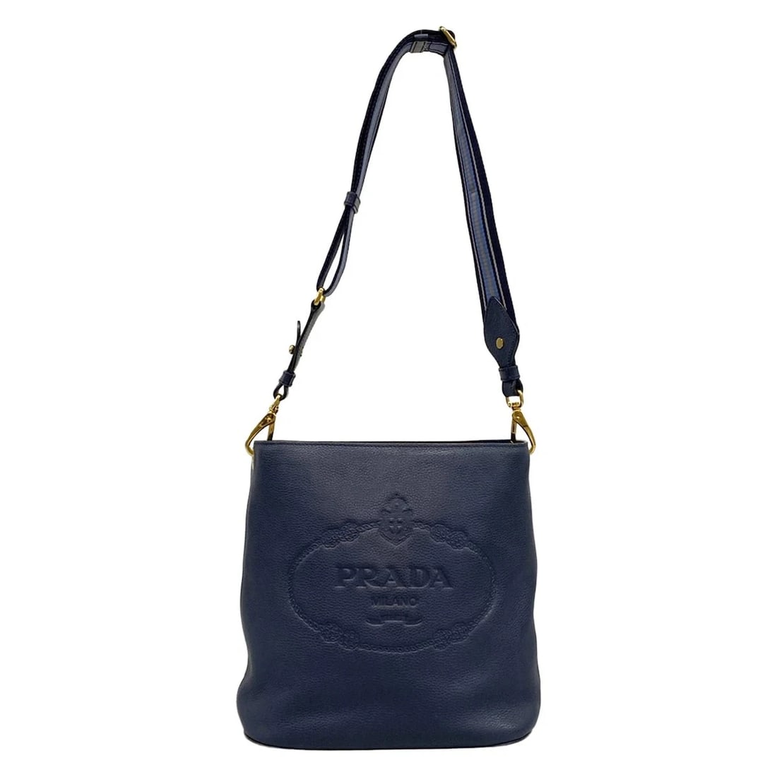 PRADA - BLUE LEATHER SHOULDER BAG: PRADA - Blue Leather Shoulder Bag Brand: PRADA Type: Shoulder Bag Material: Leather Color: Blue Size: Height : 9.65 inch (24.5 cm) Width : 12.8 inch (32.5 cm) Depth : 5.51 inch (14 cm) Accessorie