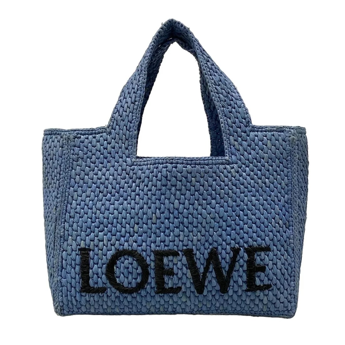 LOEWE FONT TOTE BLUE RAFFIA TOTE BAG: LOEWE font tote Blue Raffia Tote Bag Brand: LOEWE Type: Tote Bag Material: Raffia Color: Blue Size: Height : 6.3 inch (16 cm) - 7.48 inch (19 cm) Width : 9.45 inch (24 cm) - 12.4 inch (31.5 cm) De