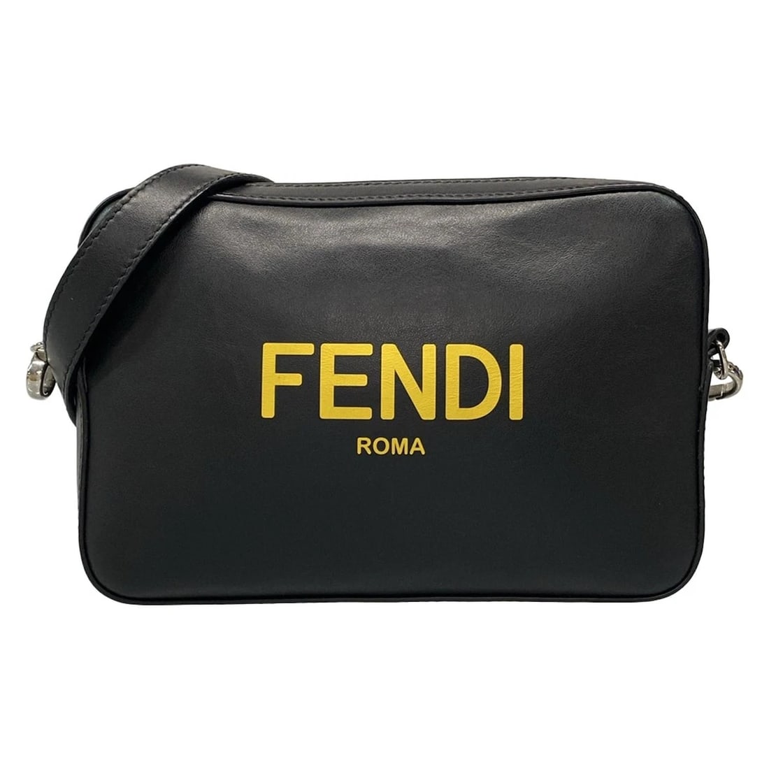 FENDI CAMERA CASE BLACK LEATHER SHOULDER BAG: FENDI camera case Black Leather Shoulder Bag Brand: FENDI Type: Shoulder Bag Material: Leather Color: Black Size: Height : 6.3 inch (16 cm) Width : 8.86 inch (22.5 cm) Depth : 1.77 inch (4.5 cm)