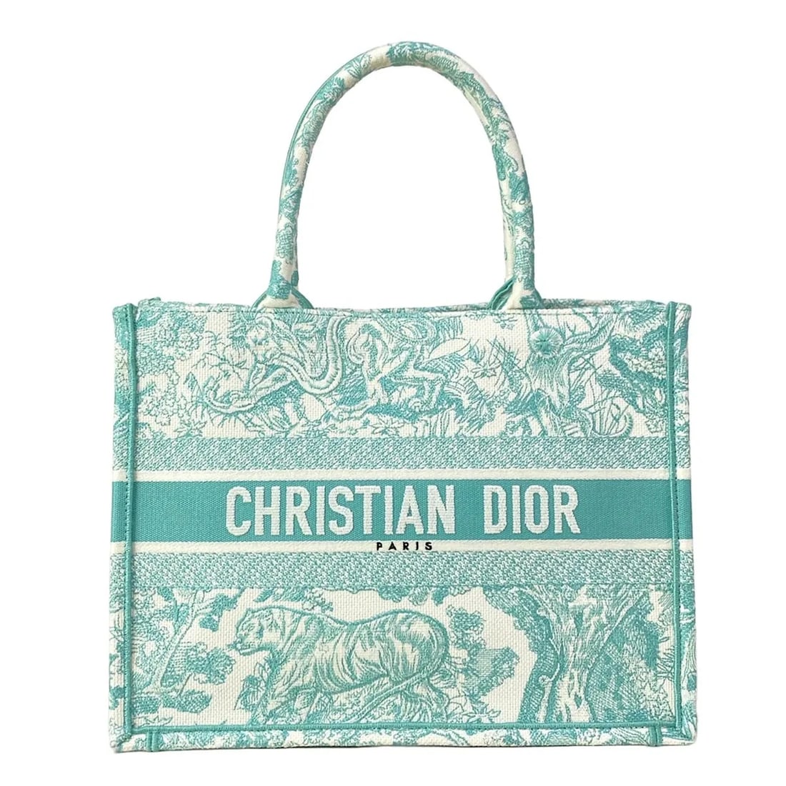 DIOR/CHRISTIANDIOR BOOK TOTE MEDIUM BAG / OLD SMALL LIGHT GREEN WHITE: DIOR/ChristianDior Book Tote Medium Bag / Old Small Light Green White Brand: DIOR/ChristianDior Type: Tote Bag Material: Jacquard Color: Light Green, White Size: Height : 11.02 inch (28 cm) Width