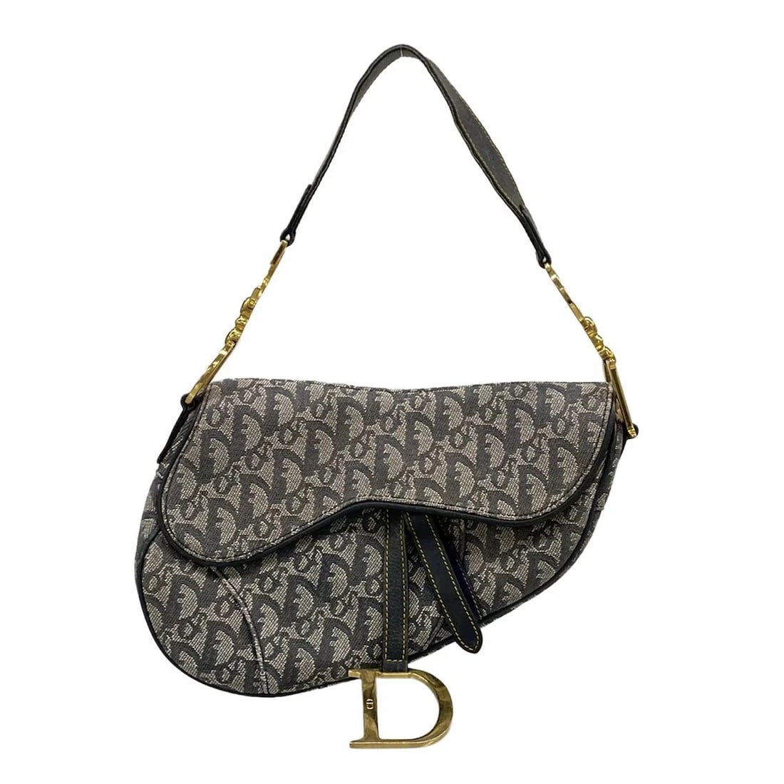 DIOR/CHRISTIANDIOR SADDLE BAG NAVY CREAM JACQUARD LEATHER HANDBAG: DIOR/ChristianDior Saddle Bag Navy Cream Jacquard Leather Handbag Brand: DIOR/ChristianDior Type: Handbag Material: Jacquard, Leather Color: Navy, Cream Size: Height : 3.94 inch (10 cm) - 6.89 inc