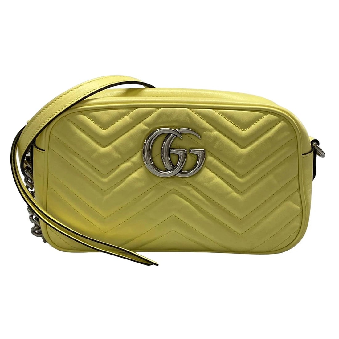 GUCCI GG MARMONT YELLOW LEATHER - SHOULDER BAG: GUCCI GG Marmont Yellow Leather - Shoulder Bag Brand: GUCCI Type: Shoulder Bag Material: Leather Color: Yellow Size: Height : 5.51 inch (14 cm) Width : 8.66 inch (22 cm) - 9.45 inch (24 cm) Depth