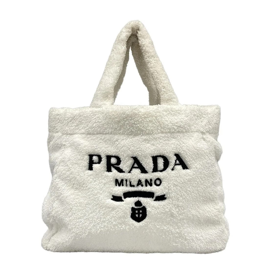 PRADA TERRY TOTE BAG WHITE BLACK PILE TOTE BAG: PRADA Terry Tote Bag White Black Pile Tote Bag Brand: PRADA Type: Tote Bag Material: Pile Color: White, Black Size: Height : 13.78 inch (35 cm) Width : 20.08 inch (51 cm) Depth : 6.5 inch (16.5 cm