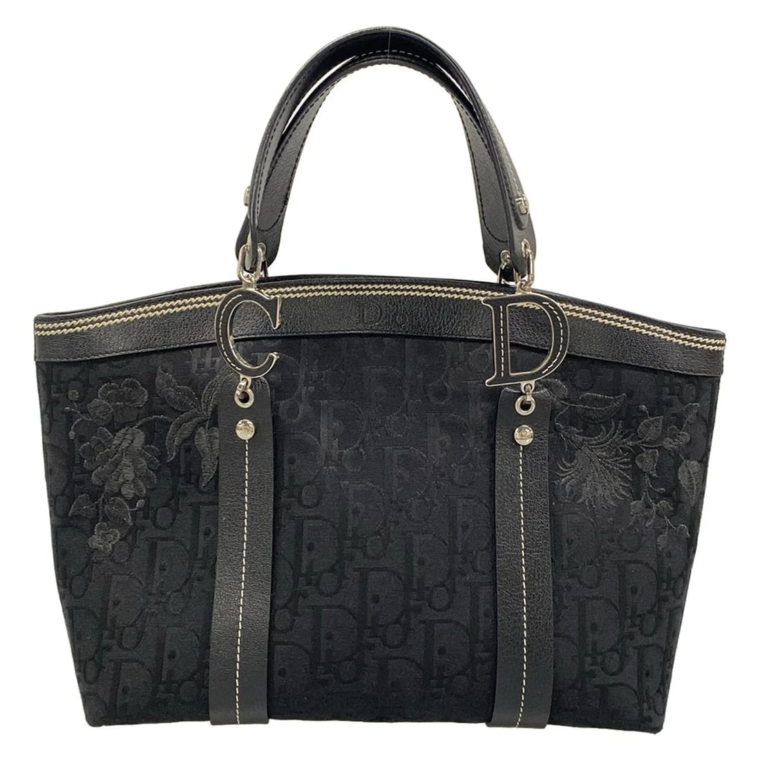 DIOR/CHRISTIANDIOR TROTTEUR BLACK JACQUARD LEATHER TOTE BAG: DIOR/ChristianDior Trotteur Black Jacquard Leather Tote Bag Brand: DIOR/ChristianDior Type: Tote Bag Material: Jacquard, Leather Color: Black Size: Height : 8.27 inch (21 cm) Width : 10.24 inch -
