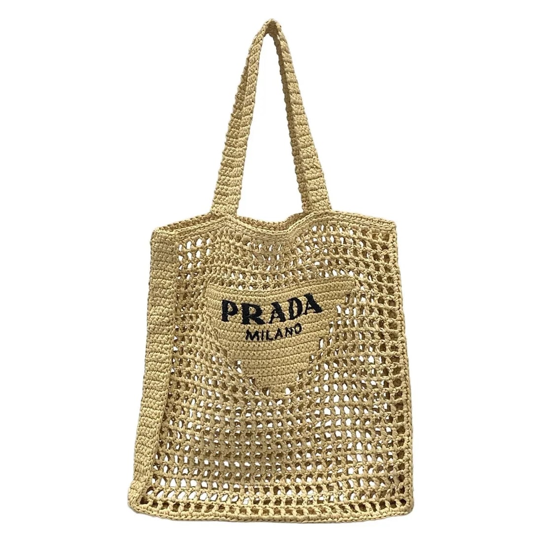 PRADA CROCHET TOTE BAG BEIGE BLACK VISCOSE - TOTE BAG: PRADA Crochet Tote Bag Beige Black Viscose - Tote Bag Brand: PRADA Type: Tote Bag Material: Viscose Color: Beige, Black Size: Height : 14.96 inch (38 cm) Width : 14.17 inch (36 cm) Depth : 1.57 in