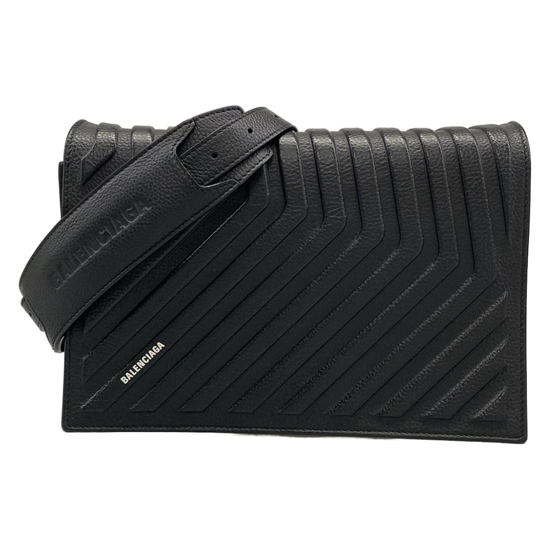 BALENCIAGA CAR FLAP BLACK LEATHER SHOULDER BAG: BALENCIAGA Car Flap Black Leather Shoulder Bag Brand: BALENCIAGA Type: Shoulder Bag Material: Leather Color: Black Size: Height : 6.89 inch (17.5 cm) Width : 9.84 inch (25 cm) Depth : 2.17 inch (5