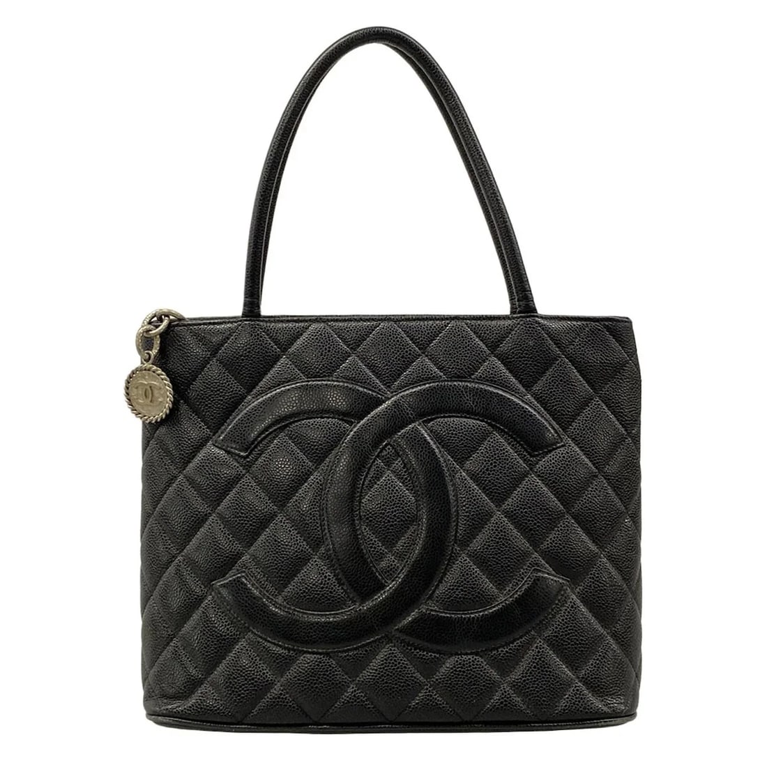 CHANEL CAVIAR MEDALLION TOTE BLACK CALFSKIN TOTE BAG: CHANEL Caviar Medallion Tote Black Calfskin Tote Bag Brand: CHANEL Type: Tote Bag Material: Calfskin Color: Black Size: Height : 9.45 inch (24 cm) Width : 11.61 inch (29.5 cm) Depth : 5.91 inch (1