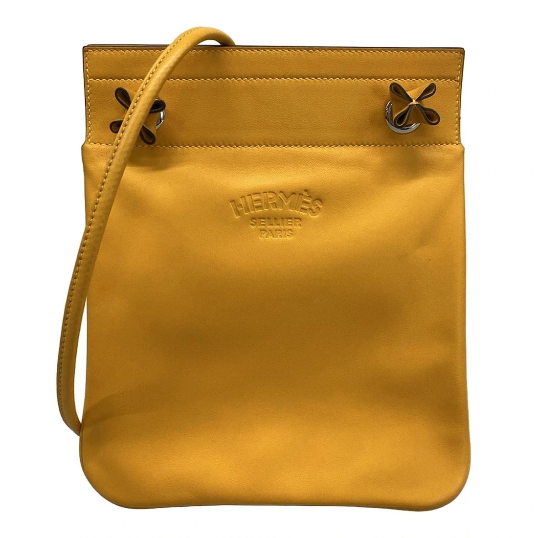 HERMES ALINE MINI - JAUNE D'OR AGNEAU MILO VEAU SWIFT SHOULDER BAG: HERMES Aline Mini - Jaune D'or Agneau Milo Veau Swift Shoulder Bag Brand: HERMES Type: Shoulder Bag Material: Agneau Milo, Veau Swift Color: Jaune D'or Size: Height : 9.06 inch (23 cm) Width : 7.4